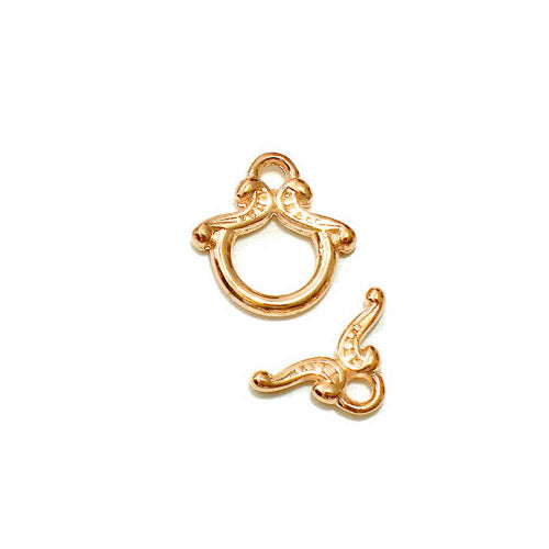 Bright Gold Twin Curl Toggle Clasp / 10 Pack / 12 long ring with 12mm wide bar