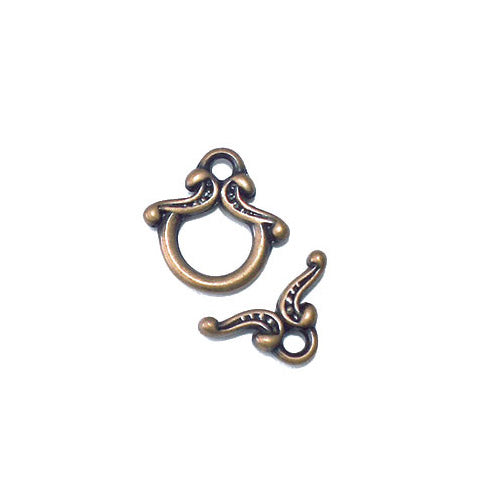Antique Bronze Twin Curl Toggle Clasp / 10 Pack / 12 long ring with 12mm wide bar