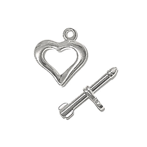 Heart and Arrow Toggle Clasp / bright silver finish / plated zinc alloy