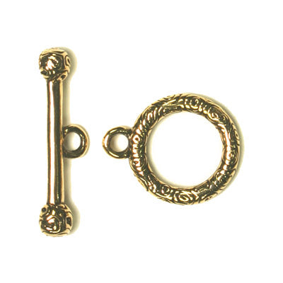 ANTIQUE GOLD Swirl Toggle Clasp / plated base metal / clasp ring is 16mm diameter and the bar is 28mm wide / 23401050-01