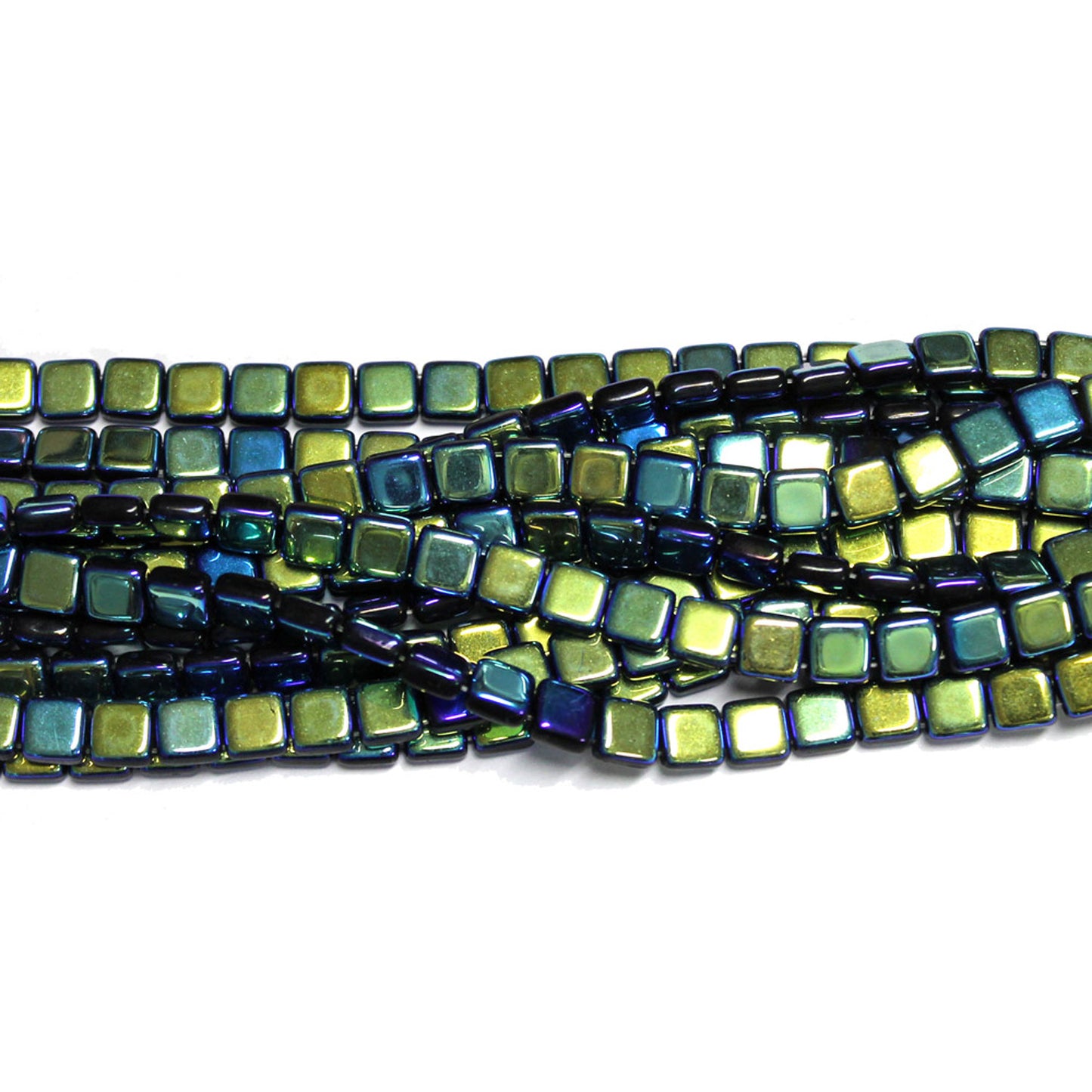 6mm Jet Double Sided AB / 2 Hole CzechMates Tile Beads / 50 Bead Strand