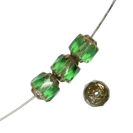 6mm Peridot Green Lantern Beads / Gold Coated Ends / 25 Bead Pack