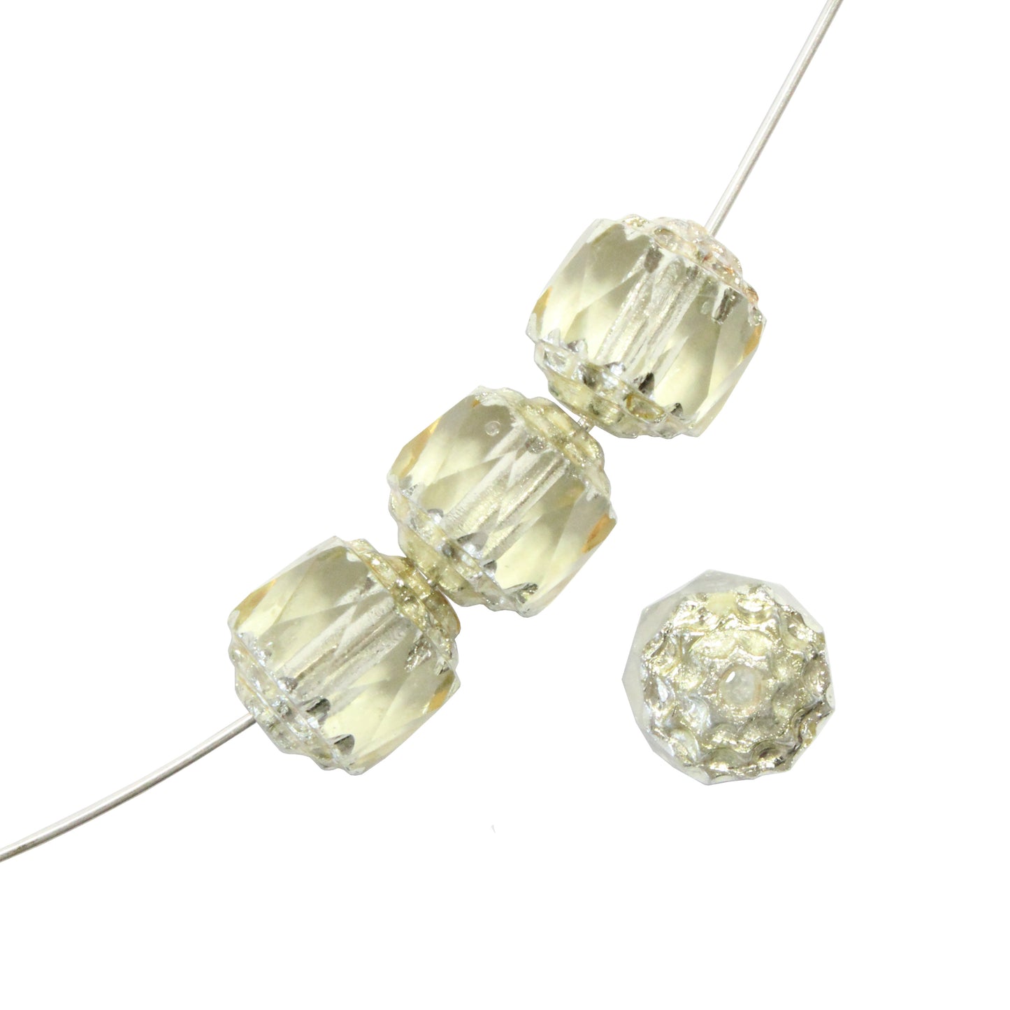 8mm Jonquil Yellow Lantern Beads / Silver Coated Ends / 25 Bead Pack