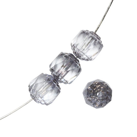 8mm Light Grey Crystal Lantern Beads / Coated Ends / 25 Bead Pack