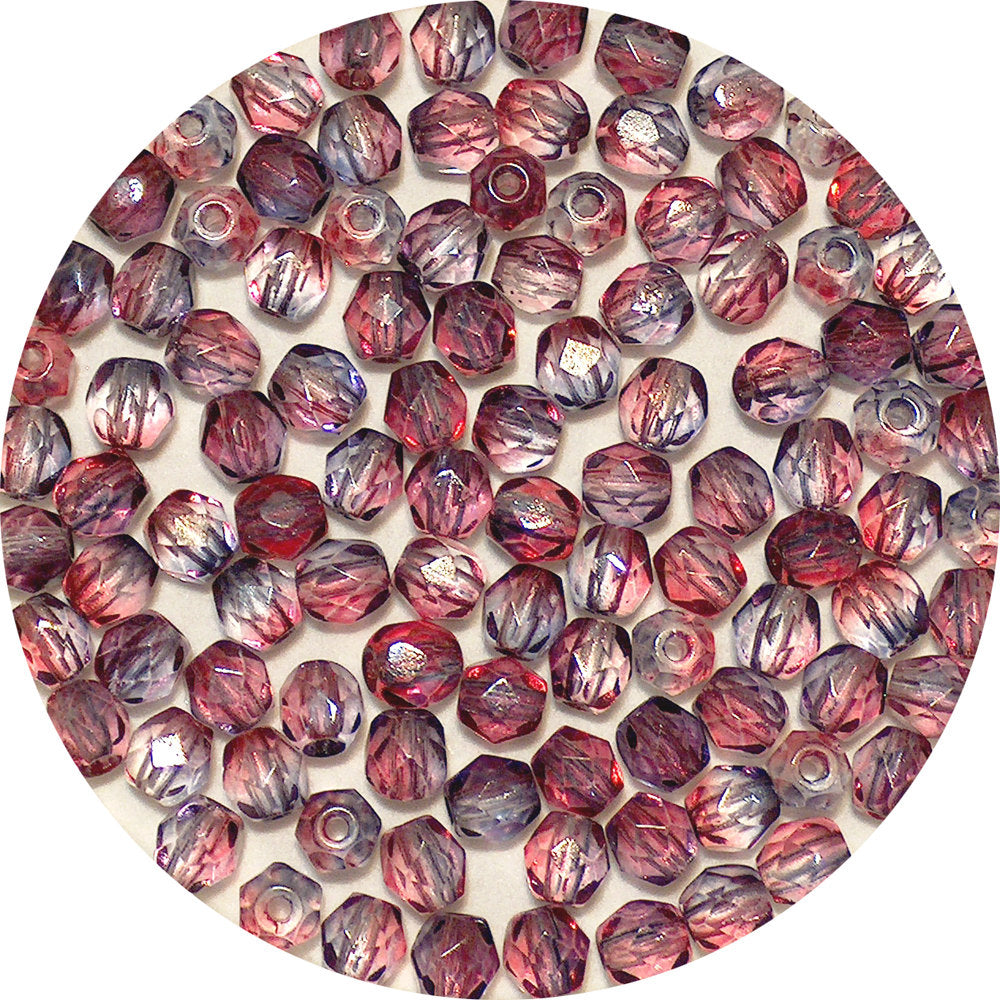 Mauve Red Two-Tone Round Faceted Fire Polished Beads