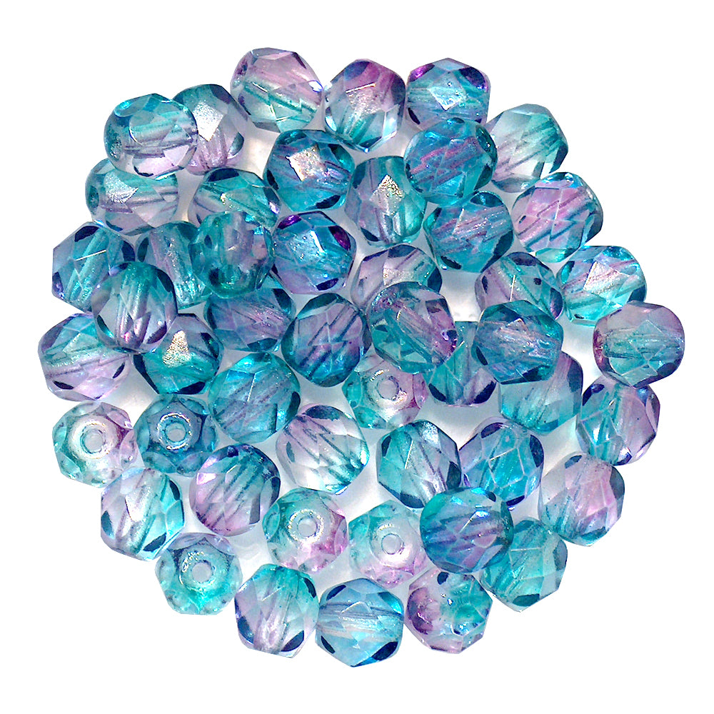 Lilac Mint Two-Tone Round Faceted Fire Polished Beads