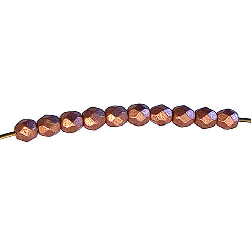Metallic Copper Faceted Round Fire Polished Beads