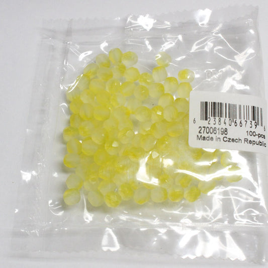 6mm Lemon Yellow Fire and Ice Beads / 100 Bead Pack / faceted round fire polished / Czech glass