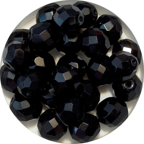 Jet Black Faceted Round Fire Polished Beads