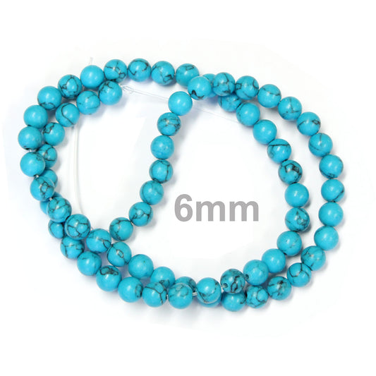 6mm Blue Turquoise / 16" Strand / man-made / smooth round stone beads