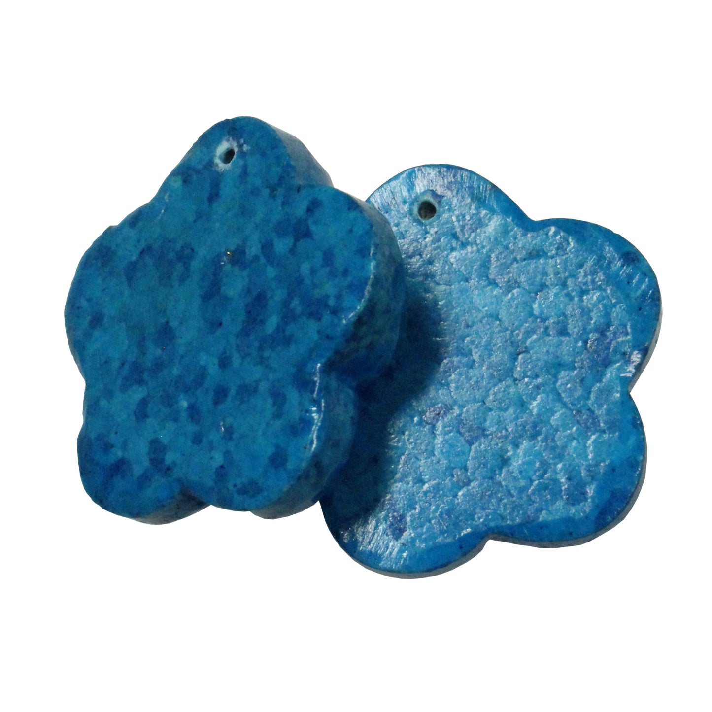 Flower Pendant / dyed chalk blue turquoise / 35mm Dia x 8mm Thk / top drilled front to back