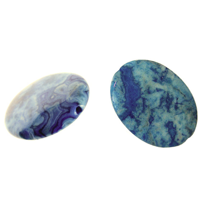 Blue Crazy Lace Agate Oval Beads / 5 Bead Strand / 40x30x8mm / dyed smooth polished natural stone focal bead
