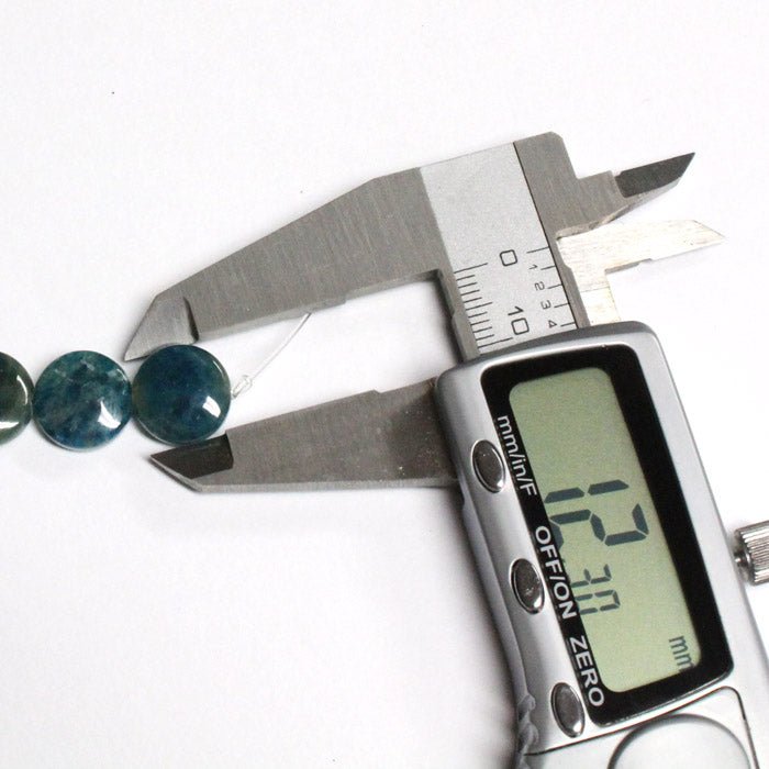 Blue Apatite 12mm Coin Beads / 15 bead strand / translucent peacock lagoon blue semi-precious stone