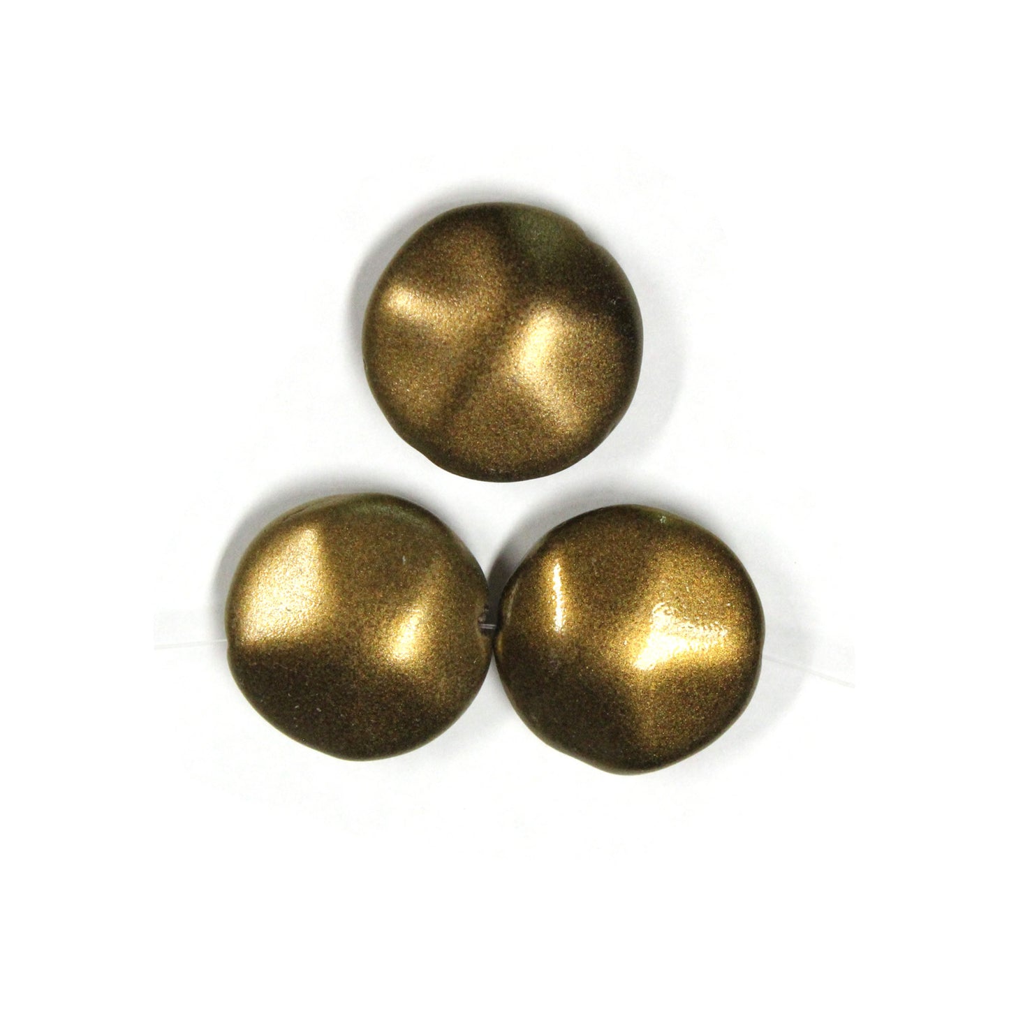 20mm Metallic Gold Glass Coin Beads / 9 Bead Pack / irregular round puffed shape bead / Czech glass