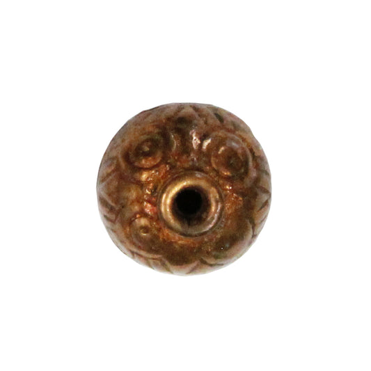 Patterned Globe Bead Antique Copper / 10mm diameter / ball shaped with swirls or arcs -like patterning around the bead