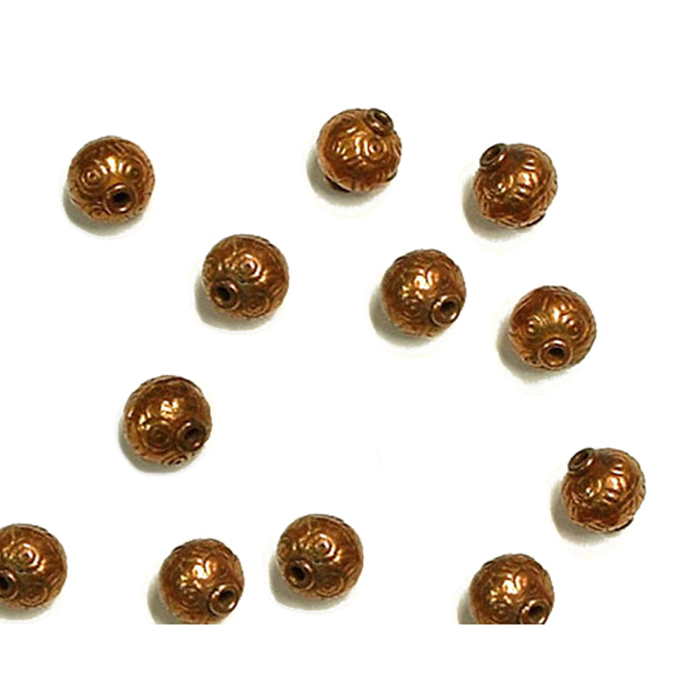 Patterned Globe Bead Antique Copper / 10mm diameter / ball shaped with swirls or arcs -like patterning around the bead