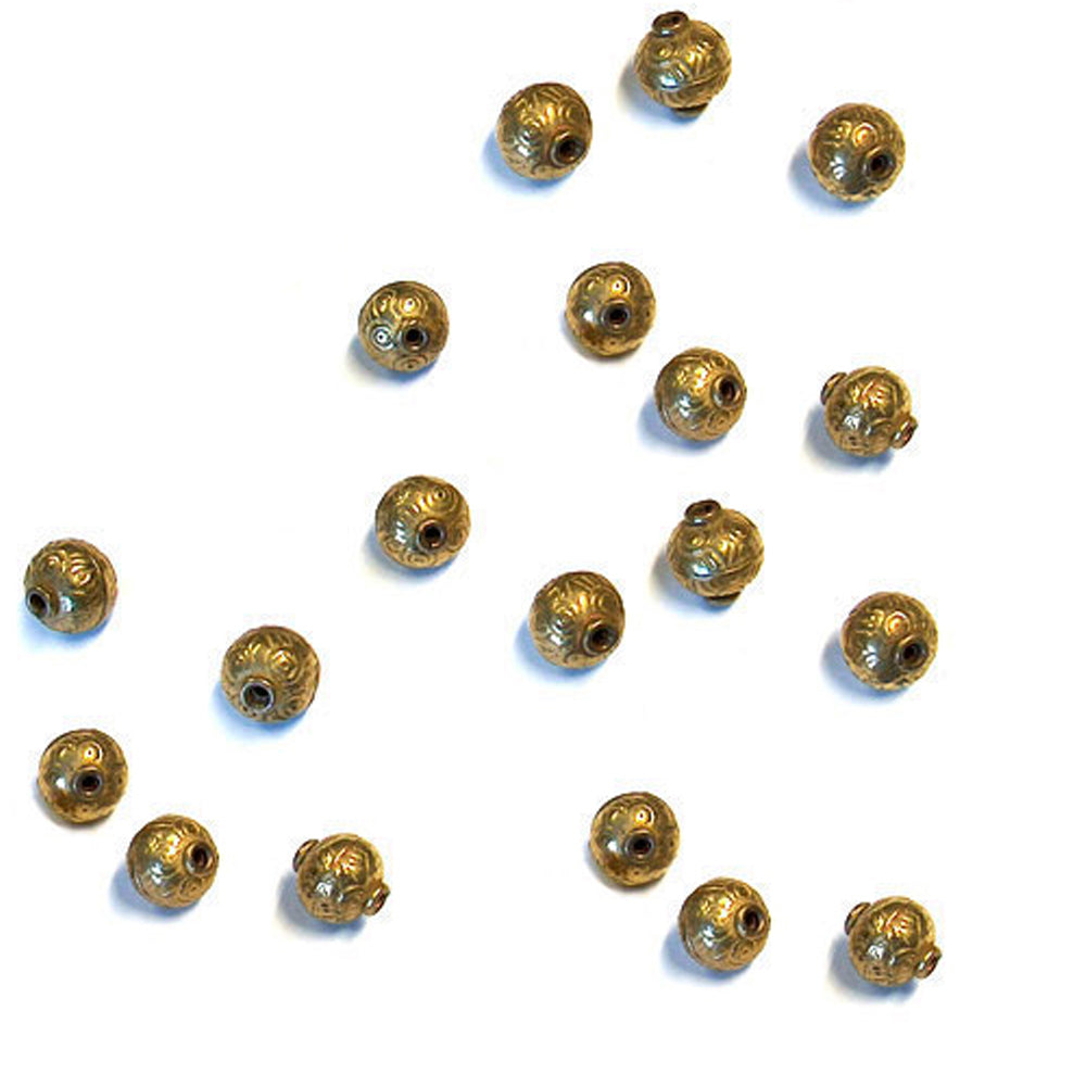 Patterned Globe Bead Antique Brass / 10mm diameter / ball shaped with swirls or arcs -like patterning around the bead