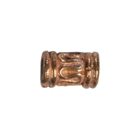 Patterned Tube Cylinder Bead Antique Copper / 9mm long x 6mm diameter / with a wire-like curved adornment around the center