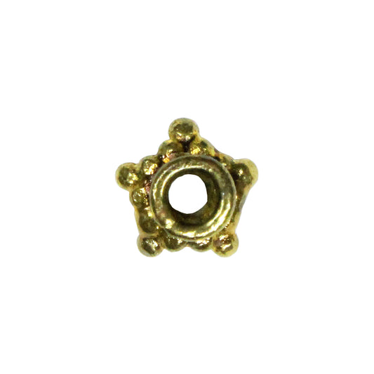 Star Spacer Bead Antique Brass / 4 long x 8mm diameter with 3mm thread hole / beaded concave five pointed star shape