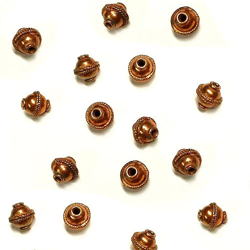 Double Saucer Bead Antique Copper / 10mm diameter / with a rope-like band around the center