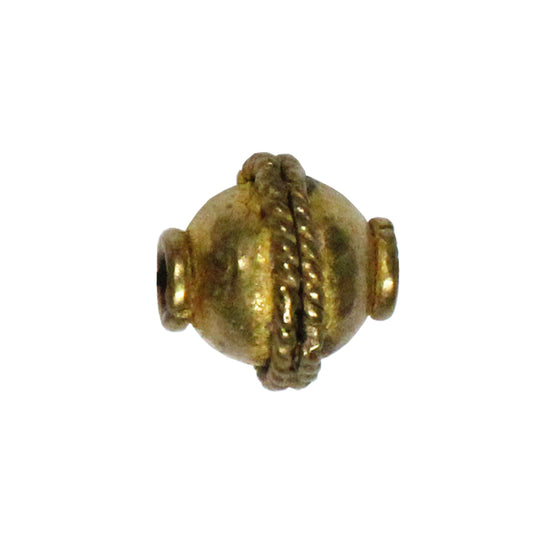 Double Saucer Bead Antique Brass / 10mm diameter / with a rope-like band around the center