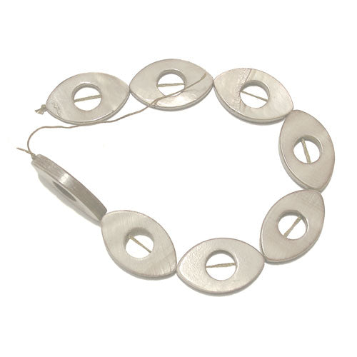 WHITE Oval Shell Beads / 8 Inch Strand / 25 x 15mm / flat oval shape / 9mm cut-out center