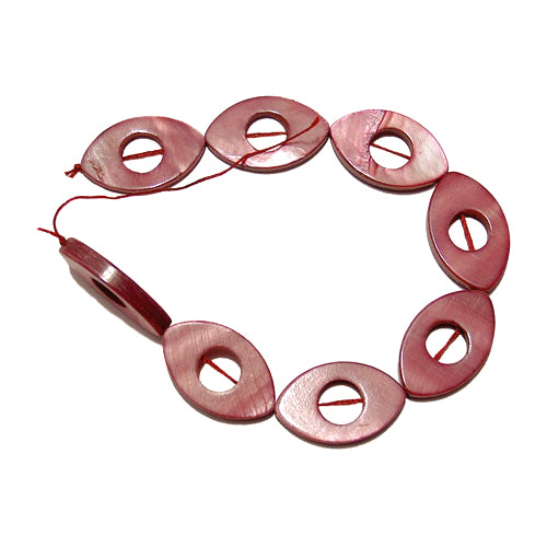 DARK ROSE Open Oval Shell Beads / 8 Inch Strand / 25 x 15mm / flat oval shape / 9mm cut-out center