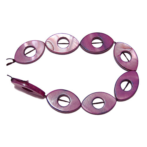 PURPLE Open Oval Shell Beads / 8 Inch Strand / 25 x 15mm / flat oval shape / 9mm cut-out center