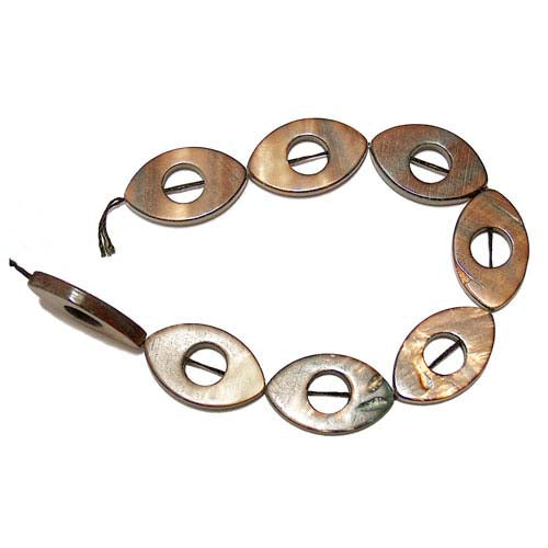 COPPER Oval Shell Beads / 8 Inch Strand / 25 x 15mm / flat oval shape / 9mm cut-out center