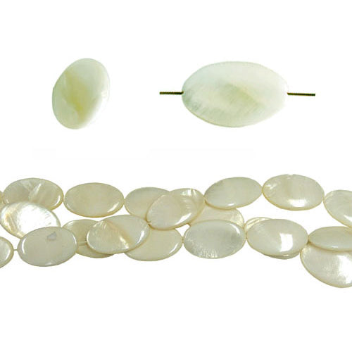 WHITE Oval Shell Beads / 8 Inch Strand / 25 x 15 x 4mm