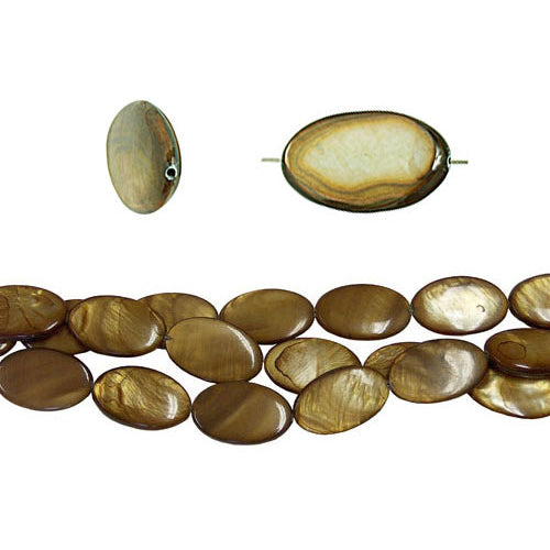 DARK GOLD Oval Shell Beads / 8 Inch Strand / 25 x 15 x 4mm