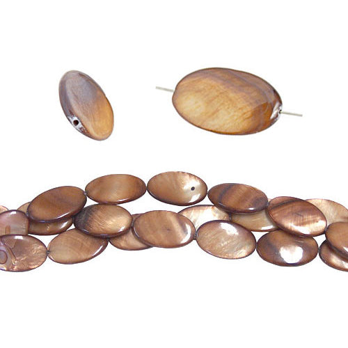 COPPER Oval Shell Beads / 8 Inch Strand / 25 x 15 x 4mm