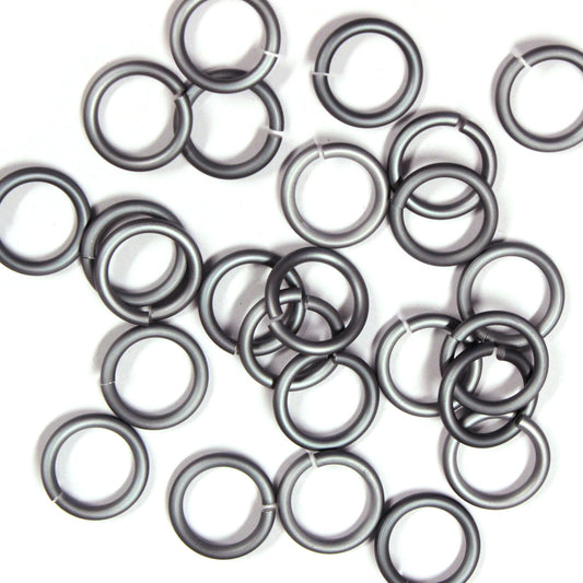 MATTE BLACK ICE 10mm 12 GA Jump Rings / 100 Pack / sawcut round open anodized aluminum