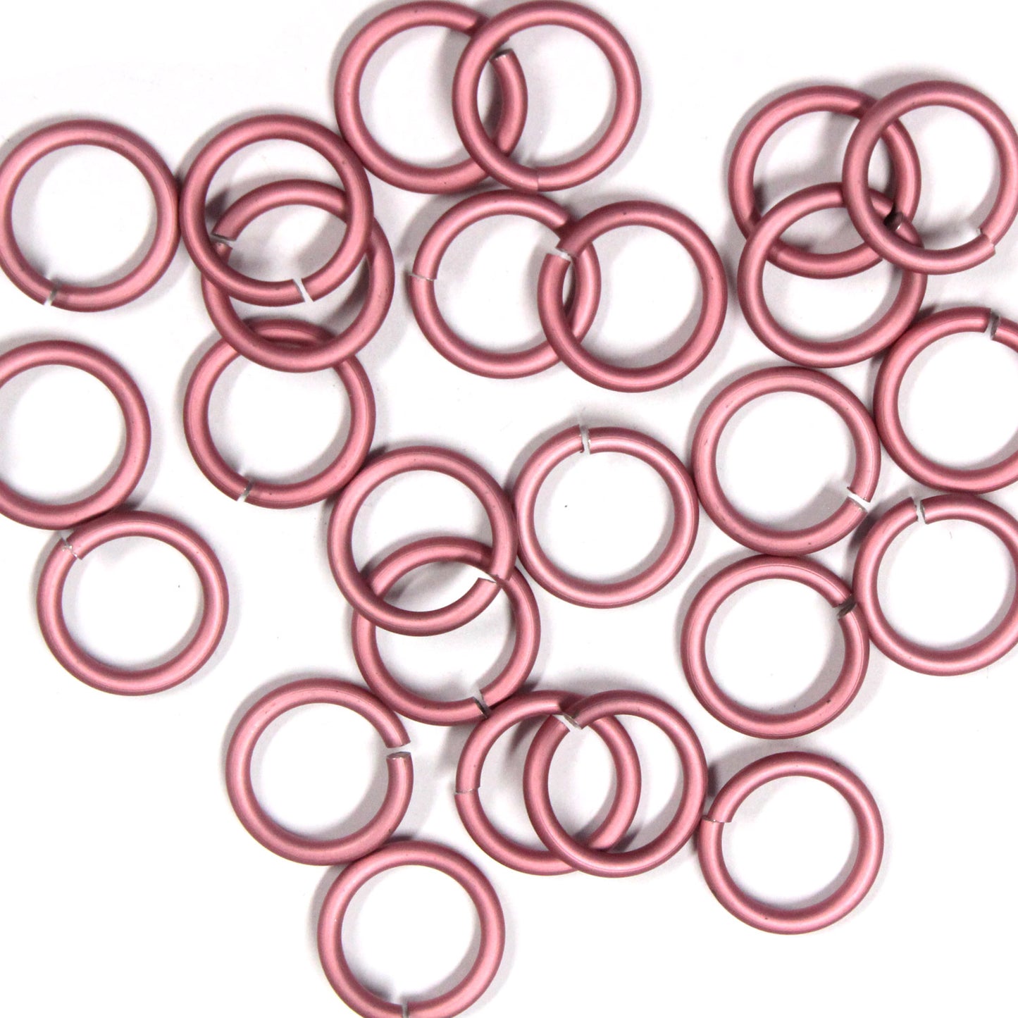 MATTE PINK 10mm 12 GA Jump Rings / 100 Pack / sawcut round open anodized aluminum