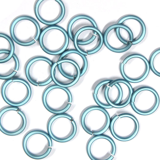 MATTE SKY BLUE 10mm 12 GA Jump Rings / 100 Pack / sawcut round open anodized aluminum
