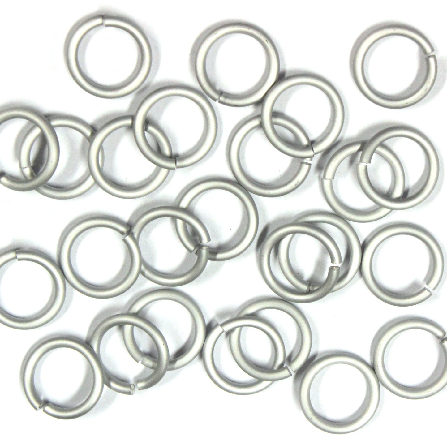 MATTE SILVER 10mm 12 GA Jump Rings / 100 Pack / sawcut round open anodized aluminum
