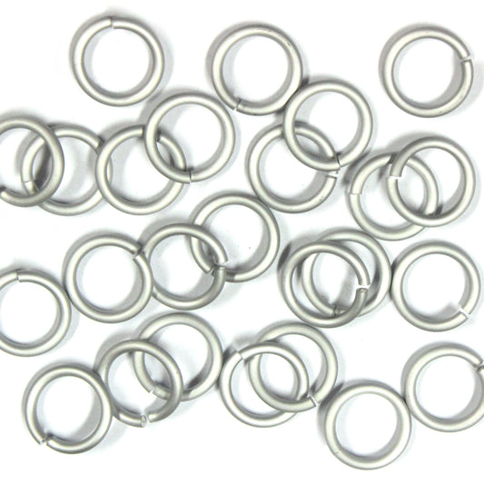 MATTE SILVER 10mm 12 GA Jump Rings / 100 Pack / sawcut round open anodized aluminum