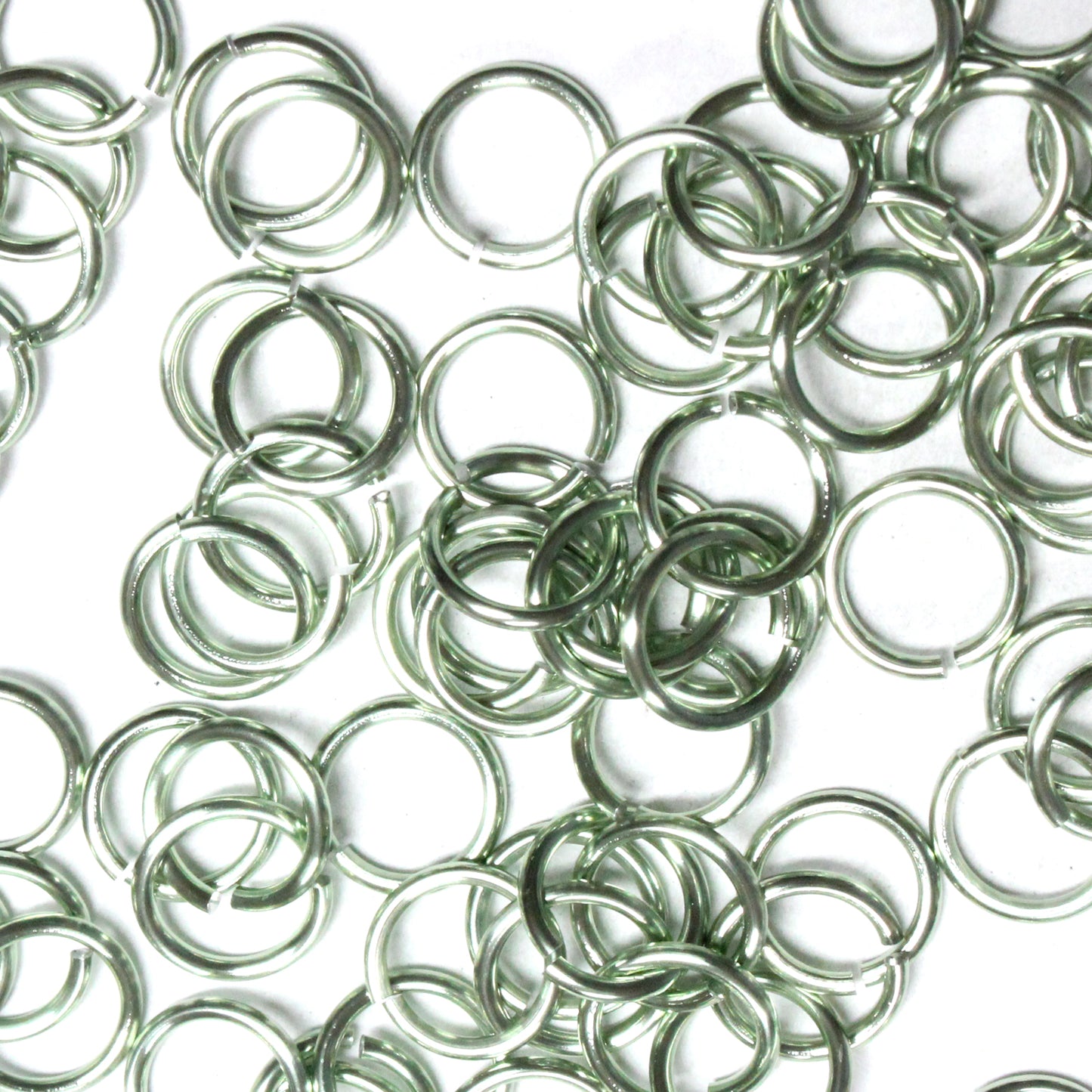 SHINY LIGHT SEAFOAM GREEN 7mm 16 GA AWG Jump Rings / 5 Gram Pack (approx 70) / sawcut round open anodized aluminum