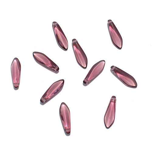 Amethyst Clear Dagger Beads / 25 Pack / 15 x 6mm Czech glass jewelry beads