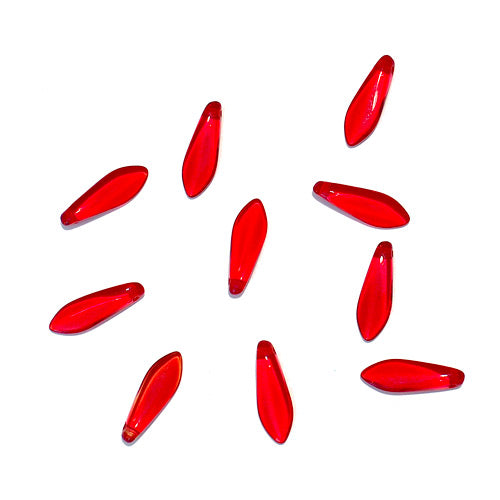 Siam Ruby Clear Dagger Beads / 25 Pack / 15 x 6mm Czech glass jewelry beads