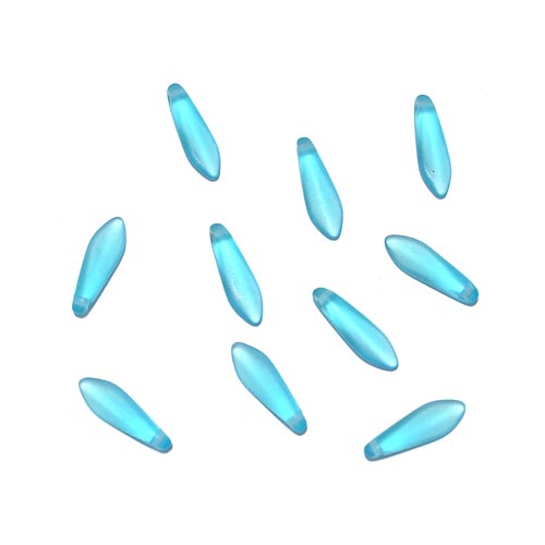 Aqua Blue Matte Dagger Beads / 25 Pack / 15 x 6mm Czech glass jewelry beads