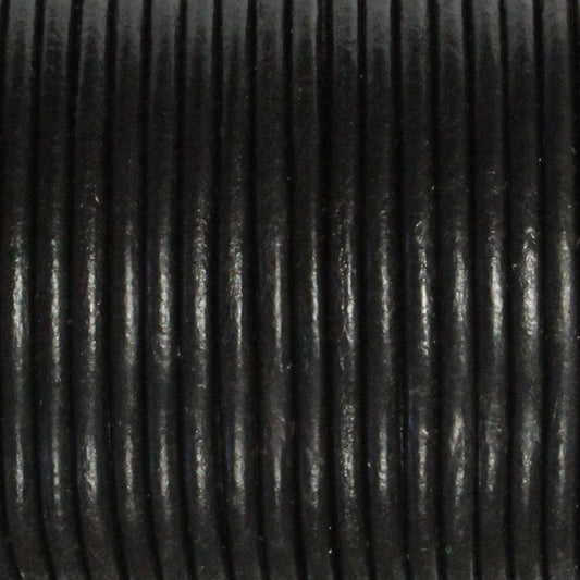 BLACK 2mm Round Leather Cord / sold by the meter / made in India
