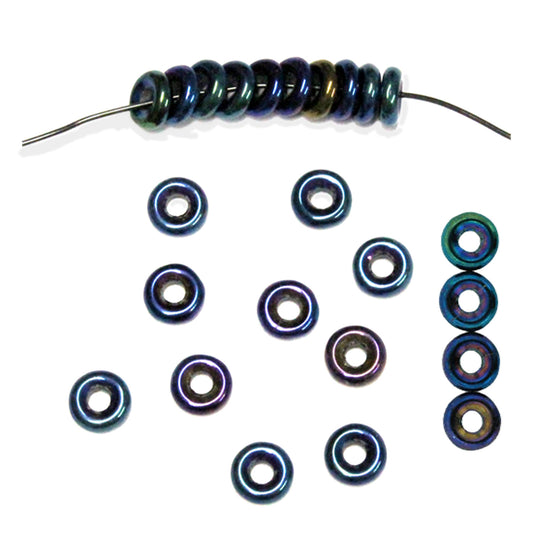 8mm Blue Iris Donut Beads / 100 Pack / 8mm OD - 2mm hole ID / Czech glass