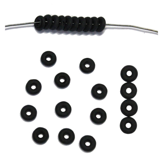 8mm Jet Black Matte Donut Beads / 100 Pack / 8mm OD - 2mm hole ID / Czech glass