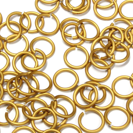 MATTE GOLD 7mm 16 GA AWG Jump Rings / 5 Gram Pack (approx 70) / sawcut round open anodized aluminum