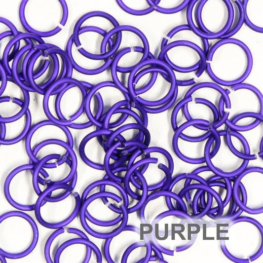 MATTE PURPLE 7mm 16 GA AWG Jump Rings / 5 Gram Pack (approx 70) / sawcut round open anodized aluminum