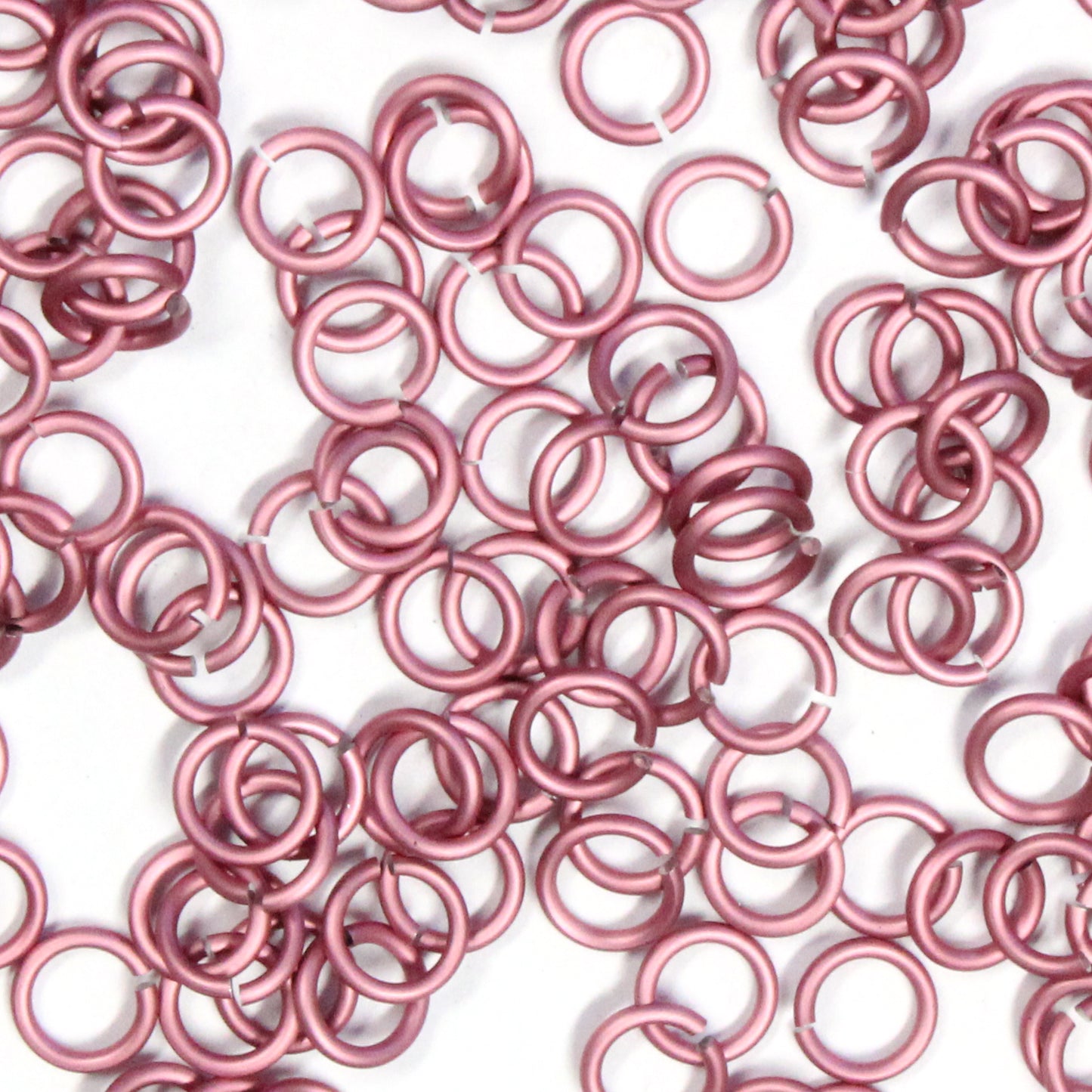 MATTE PINK 4mm 18 GA AWG Jump Rings / 5 Gram Pack (approx 150) / sawcut round open anodized aluminum