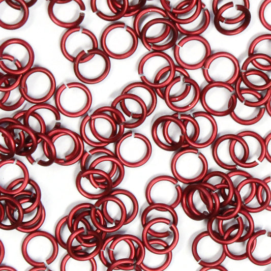 MATTE RED 4mm 18 GA AWG Jump Rings / 5 Gram Pack (approx 150) / sawcut round open anodized aluminum