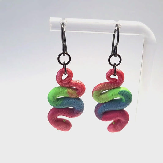 Rainbow Serpent Earrings / 50mm length / black niobium hook earwires