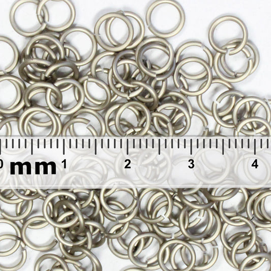 MATTE CHAMPAGNE 5mm 18 GA Jump Rings / 5 Gram Pack (approx 130) / sawcut round open anodized aluminum